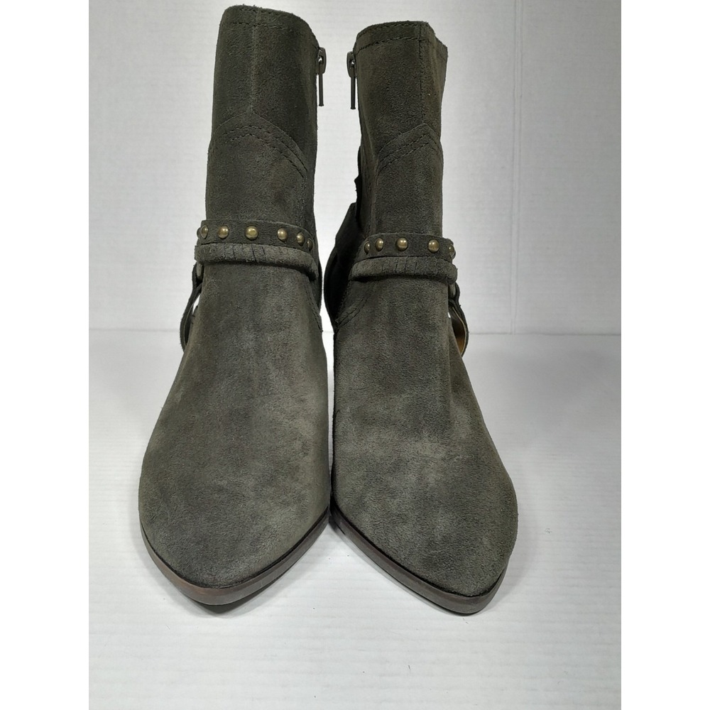 Lucky Brand Boot Womens 7.5 M Studded Ankle Booties Green Suede Harness Western - Picture 4 of 11